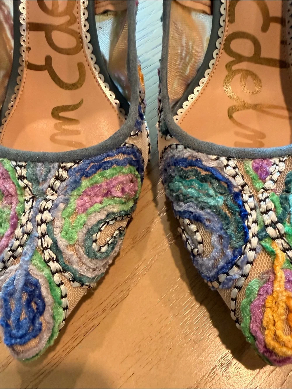 Sam Edelman Multicolor Embroidered Pointed Toe Heels